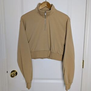 Aritzia Tna Airy Fleece Perfect Half-Zip Sweatshirt – Beige Cropped - Med. #172